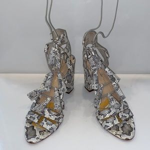 Loeffler Randall Allegra wedge, size 8.5, white/gray snakeskin